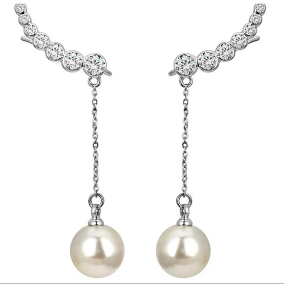 🎁 Pearl & Crystal Drop Earrings - Picture 2 of 4